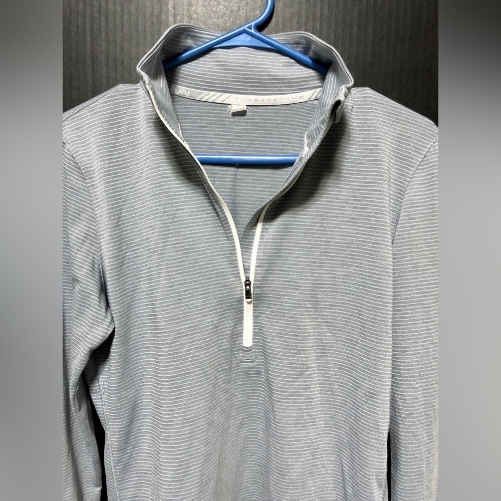 ⛵️Under Armour Gray Striped Threadborne Streaker 1/2 Zip Shirt - Picture 7 of 14